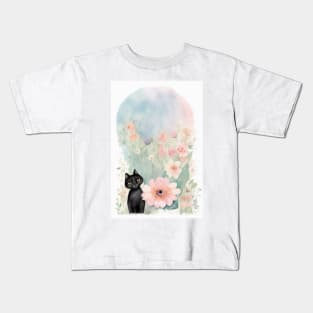 Black Cat in Pastel Colors Kids T-Shirt